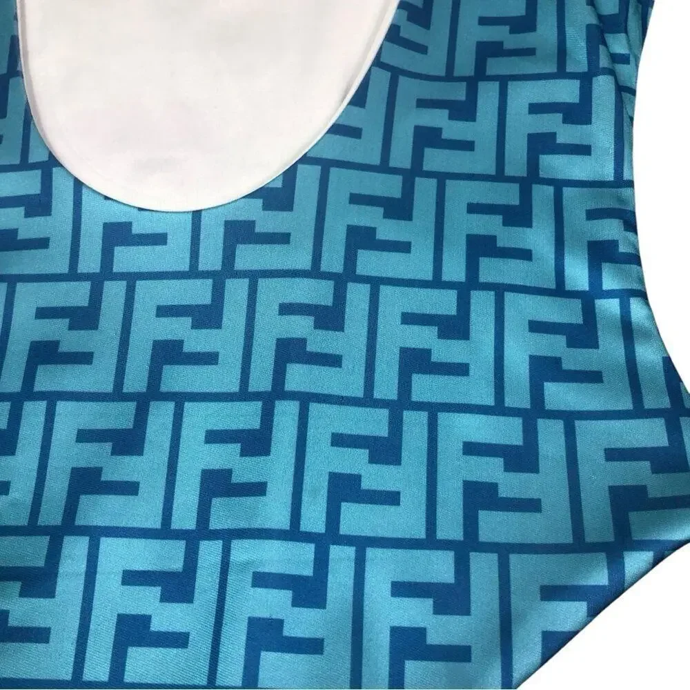 Blue FF Logo Jacquard Scoop Bodysuit / Swimsuit